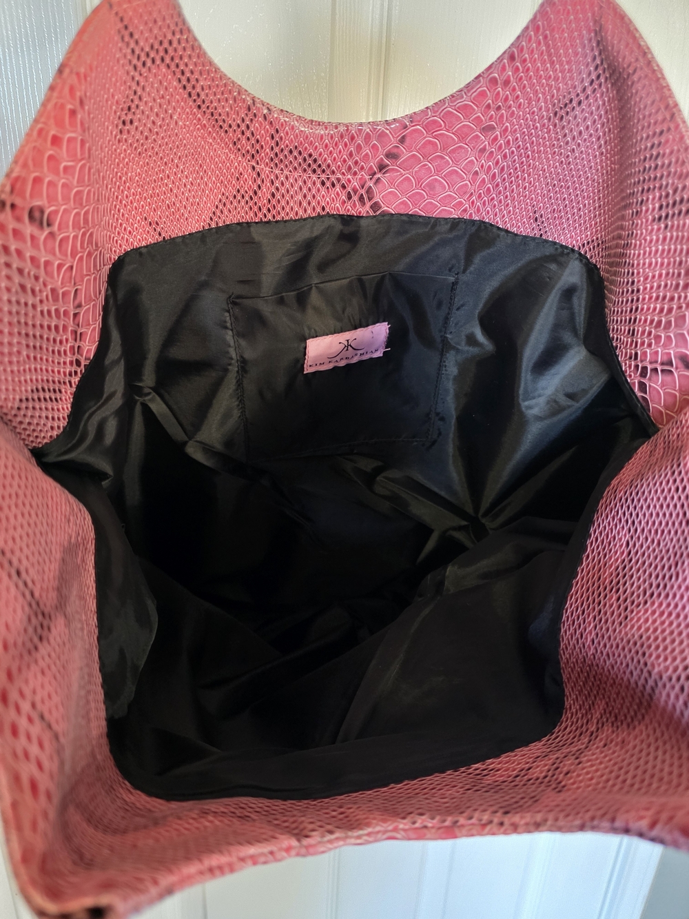 Pink Snake-Embossed Tote with Metal Ring Handles - Picture 4 of 4